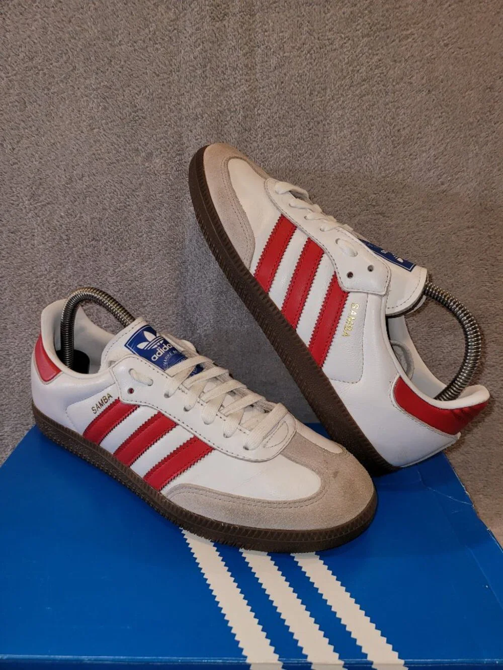 Adidas Samba OG Men Size 7.5 White Scarlet Red Brown Sneakers Shoes IG1025
